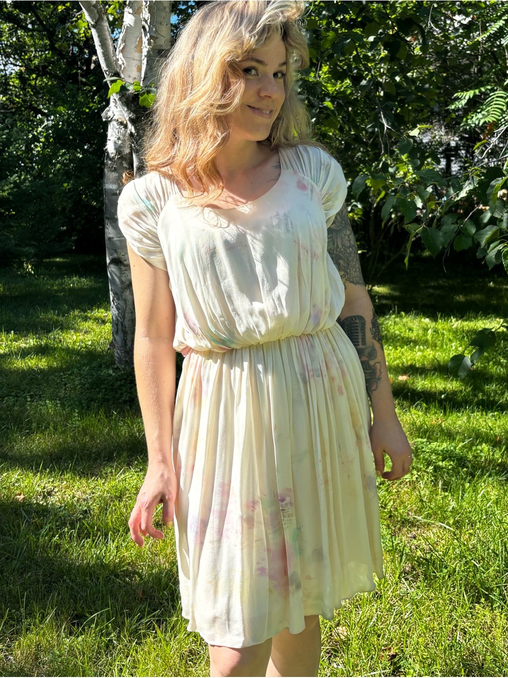 Mulberry Silk Mini Dress Cream With Pastel Floral Accents